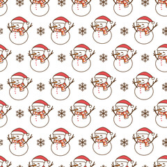 Seamless Christmas Snowman and Snowflake Pattern. This pattern is perfect for holiday-themed projects, gift wrapping, winter apparel, and seasonal decorations.