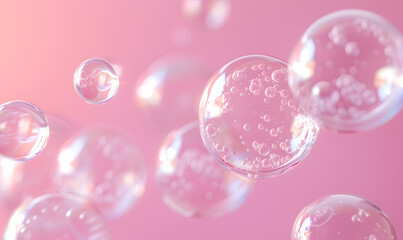 oil bubbles floating against a light background. The bubbles are semi-transparent with a reflective quality