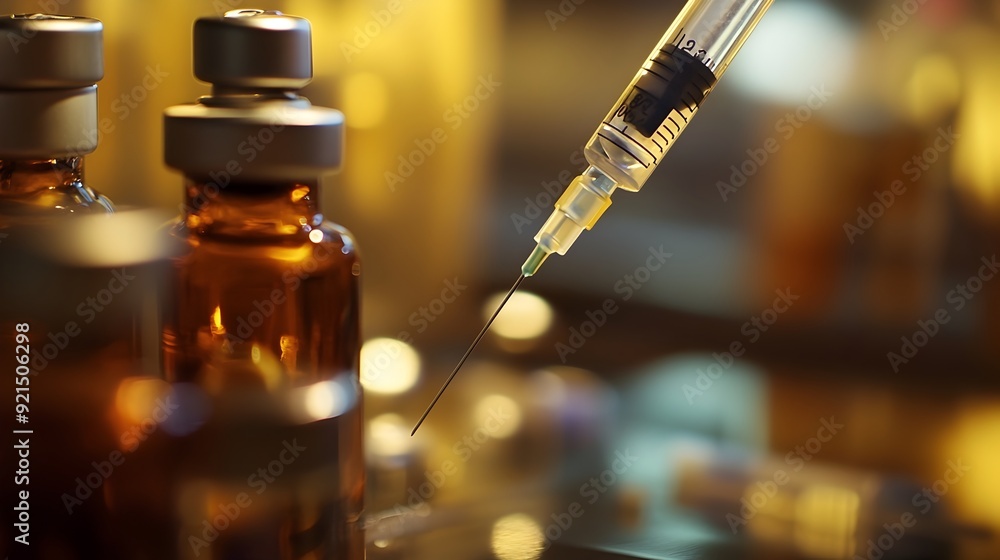 Poster syringe being prepped for injection with focus on plunger