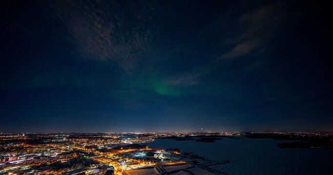Time-lapse of Geomagnetic storm above light pollution of the Helsinki cityscape