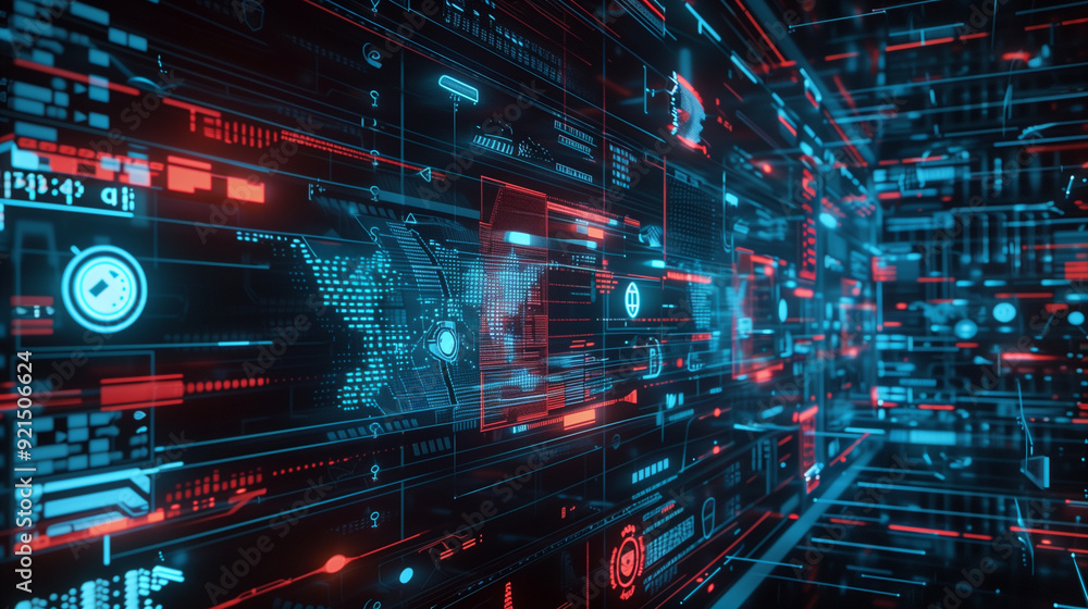 Poster a multi-layered cybersecurity defense system with firewalls, intrusion detection systems, and secure
