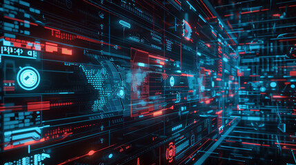 Fototapeta premium a multi-layered cybersecurity defense system with firewalls, intrusion detection systems, and secure access points, futuristic data protection system cyber technology 