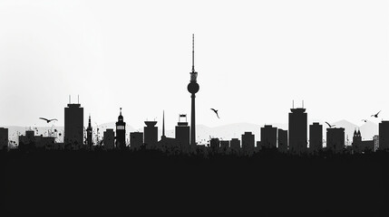 Obraz premium monochrome city silhouette with watercolor painting 