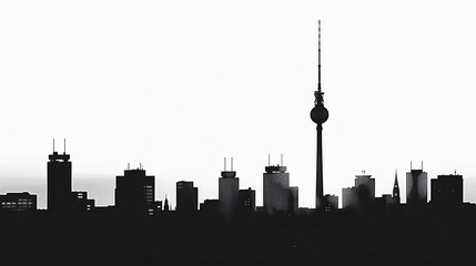 monochrome city silhouette with watercolor painting 