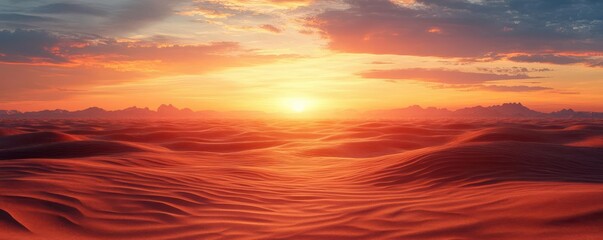 Obraz premium Beautiful desert sunset, nature element, hyper-realistic rendering, warm colors, isolated on white background