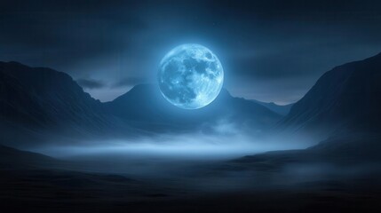 Beautiful moonlit night, landscape element, digital painting, dark blues and silvers, isolated on white background