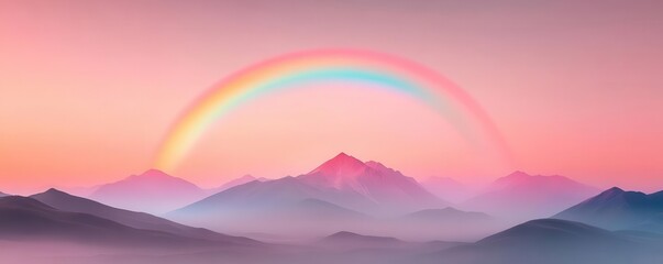 Beautiful rainbow over mountains, nature element, hyper-realistic, vibrant colors, isolated on white background