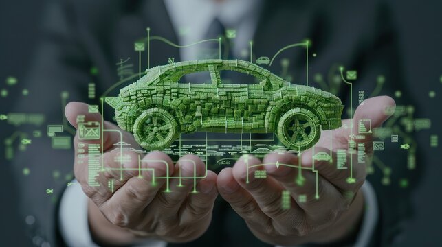 Businessman Strategizing Green Bonds for EV Projects Amid Financial Graphs - Financial Innovation in Green Technology Concept, Generative Ai