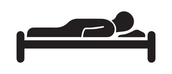 Bedroom sleep man down black outline icon design.