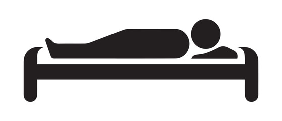 Bedroom sleep man down black outline icon design.