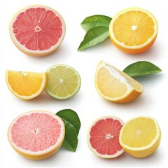 Fototapeta premium Fresh citrus fruits, food element, hyper-realistic rendering, bright colors, isolated on white background