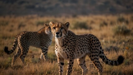 A collection of wild cheetahs, separated on a clear backdrop