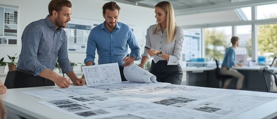 Interior designers discussing plans in a modern office