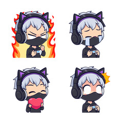 Masked gamer boy cartoon mascot icon set suitable for gaming streamer © tkzgraphic