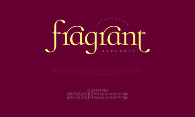 Fragrant swash luxury elegant alphabet letters and numbers. Vintage wedding typography classic serif font decorative vintage retro. creative vector illustration