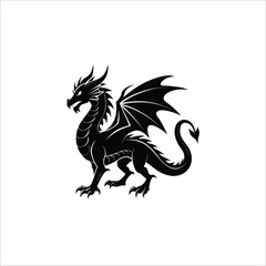 Fototapeta premium Silhouette flying dragon full body black color