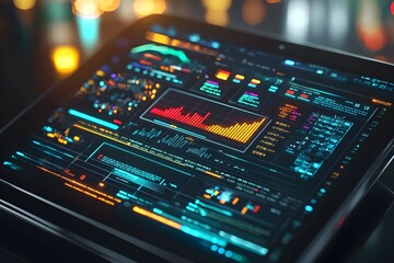 Obraz premium Futuristic Digital Dashboard with Financial Data Visualization and Analytics