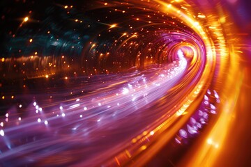 Obraz premium Glowing vibrant neon lights form a futuristic tunnel