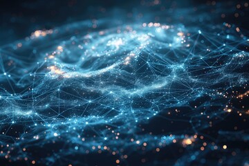 Abstract Blue Network with Connected Points and Lines