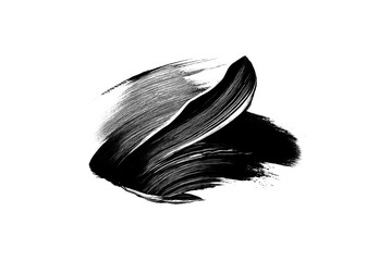 Expressive brush stroke in bold black ink on a white background for creative projects, a great template for creating exclusive surfaces.