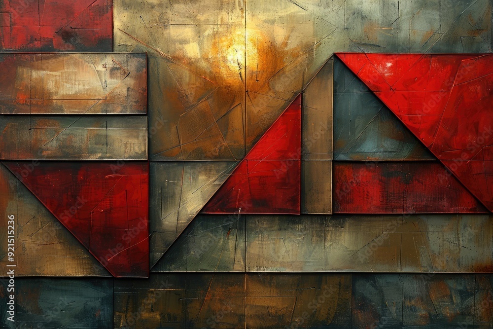 Poster abstract geometric shapes and triangles with a glowing light in the center