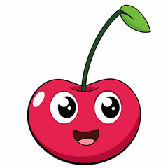 Cherry isolated on white,  Apple vector illustration, Food light bulb vector art,  Cherry silhouette,  Cherry vector icon, red apple cartoon line art, eps