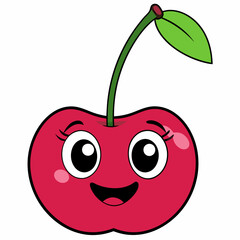 Cherry isolated on white,  Apple vector illustration, Food light bulb vector art,  Cherry silhouette,  Cherry vector icon, red apple cartoon line art, eps