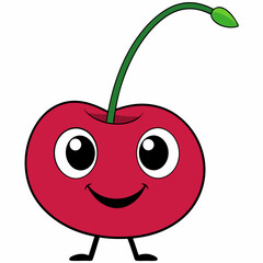 Cherry isolated on white,  Apple vector illustration, Food light bulb vector art,  Cherry silhouette,  Cherry vector icon, red apple cartoon line art, eps