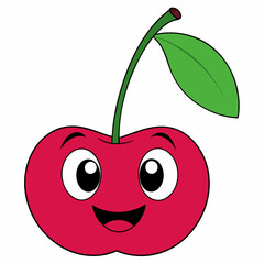 Cherry isolated on white,  Apple vector illustration, Food light bulb vector art,  Cherry silhouette,  Cherry vector icon, red apple cartoon line art, eps