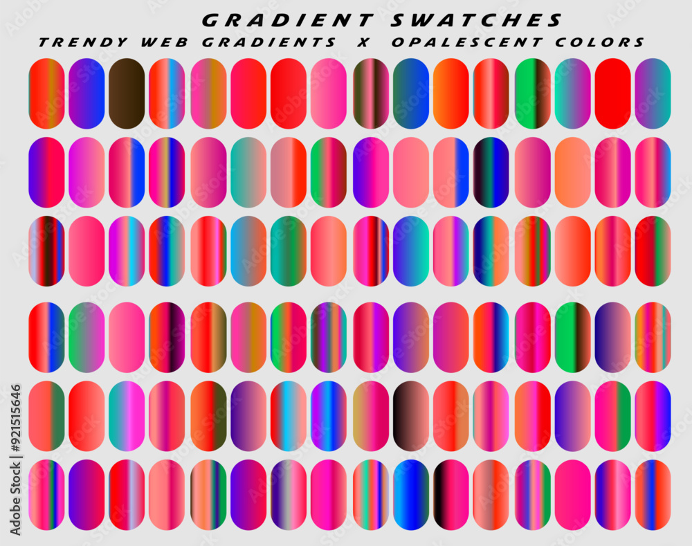 Poster set of various holographic vivid gradients for graphic design.