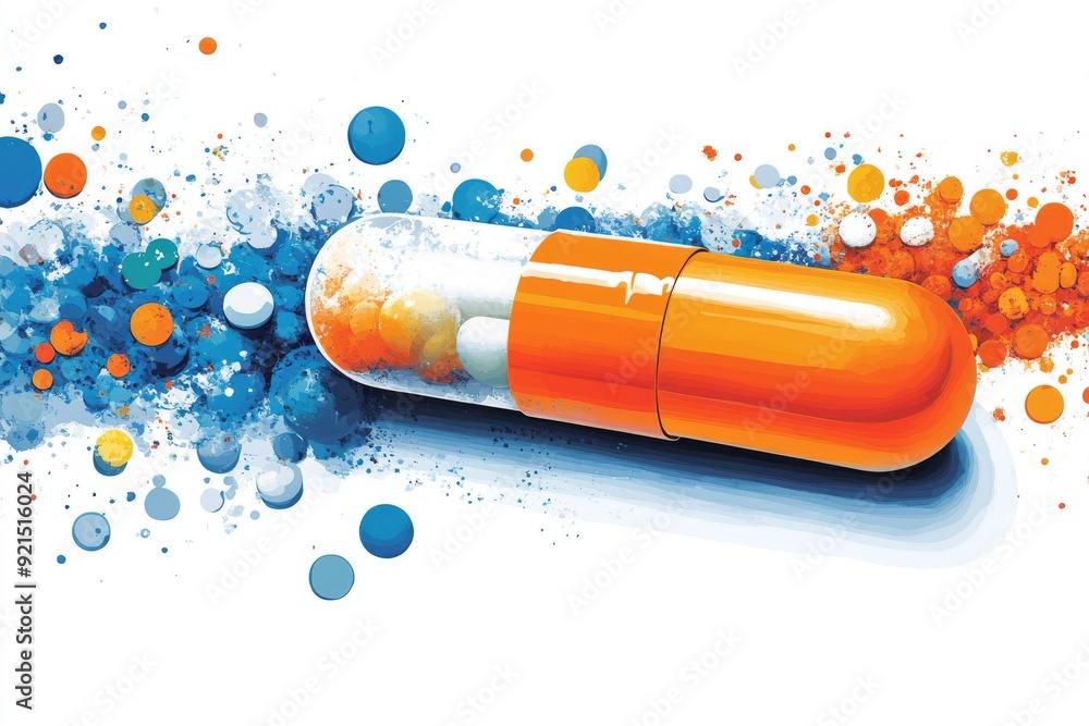 Aufkleber dynamic image of an orange capsule bursting with vibrant splashes illustrating the explosive impact 