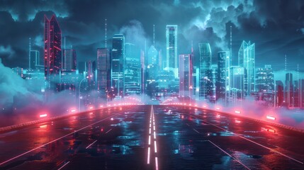Obraz premium Neon Cityscape: A Futuristic Highway