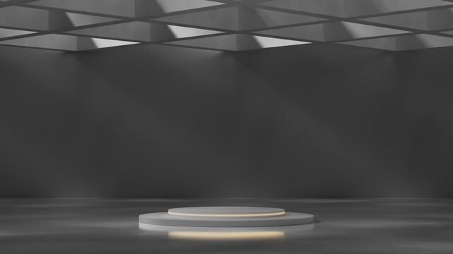 Product Display Stand in Grey with Zoom Animation FHD. Grey 3D Podium Background