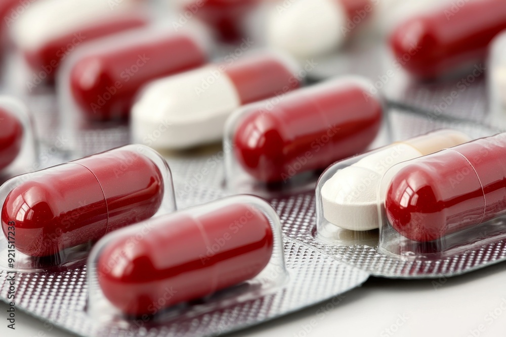 Aufkleber white and red capsules juxtaposed with digital elements showcasing the seamless integration of digit