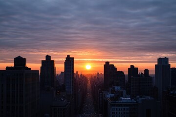 Obraz premium Sunrise over a bustling cityscape, Monday morning, fresh start to the week