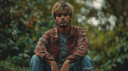 Fototapeta premium Teen Indian Man with Blond Straight Hair creative poster.