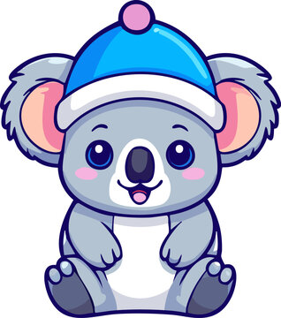 recommend clip art: Cartoonish Cute Koala sitting and wearing a winter hat. Celebrating christmas Concept.