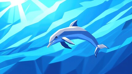 Fototapeta premium Dive into the enchanting underwater world where playful dolphins glide through blue waters in a vibrant scene.