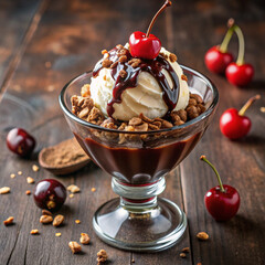 Vanilla Ice Cream Cone with Chocolate Syrup and Sprinkles