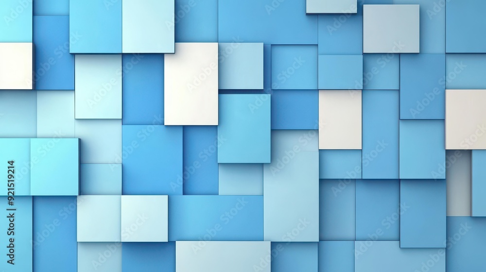 Poster a vibrant, abstract blue background filled with squares and lines, creating a modern cartoonstyle te