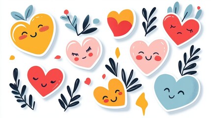 Vibrant stickers that express emotions, perfect for brightening notes or gifts in a playful, cartoonstyle design.