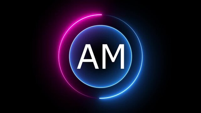 A minimalist design featuring the letters "AM," often in bold or uppercase. This icon typically represents morning hours in time displays or clocks, indicating the time from midnight to noon.