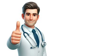 Male doctor showing thumb up, sign of approval, medical worker 3d character, isolated on white