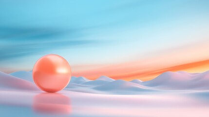 Surreal landscape with floating sphere and pastel colors