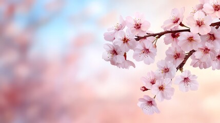 Fototapeta premium Cherry blossom branch with soft pastel background