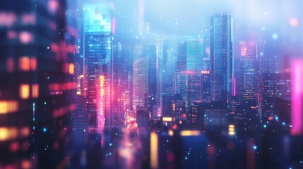 Fototapeta premium Neon Cityscape: A Futuristic Night