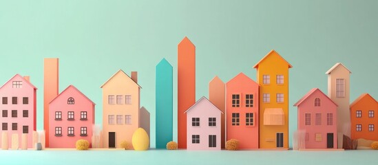 Colorful Miniature Houses on a Pastel Background