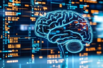 Brain model with digital connections illustrating neuroscience and technology interplay