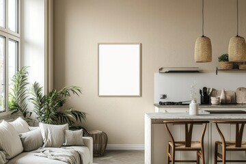 Minimalist Kitchen interior with Poster Mockup created with Generative AI