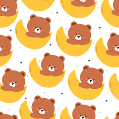 seamless pattern cartoon bear on the moon. cute animal wallpaper illustration for gift wrap paper